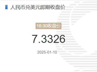 1月10日人民币兑美元即期收盘价报7.3326 较上一交易日下调6个基点